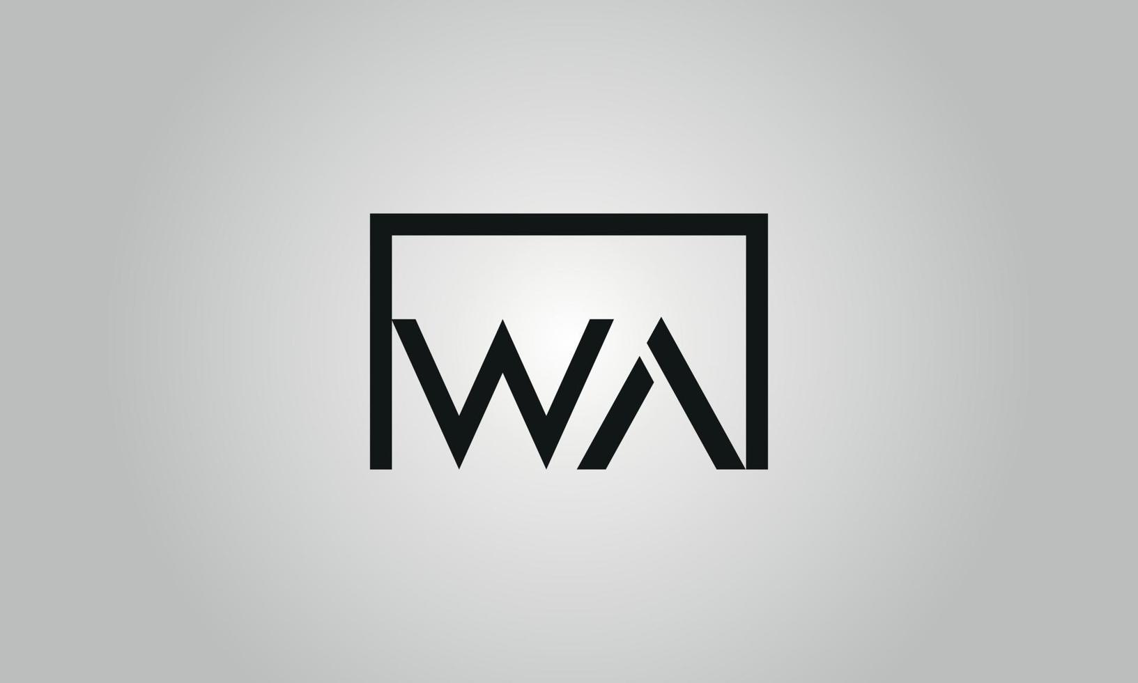 Letter WA logo design. WA logo with square shape in black colors vector free vector template.