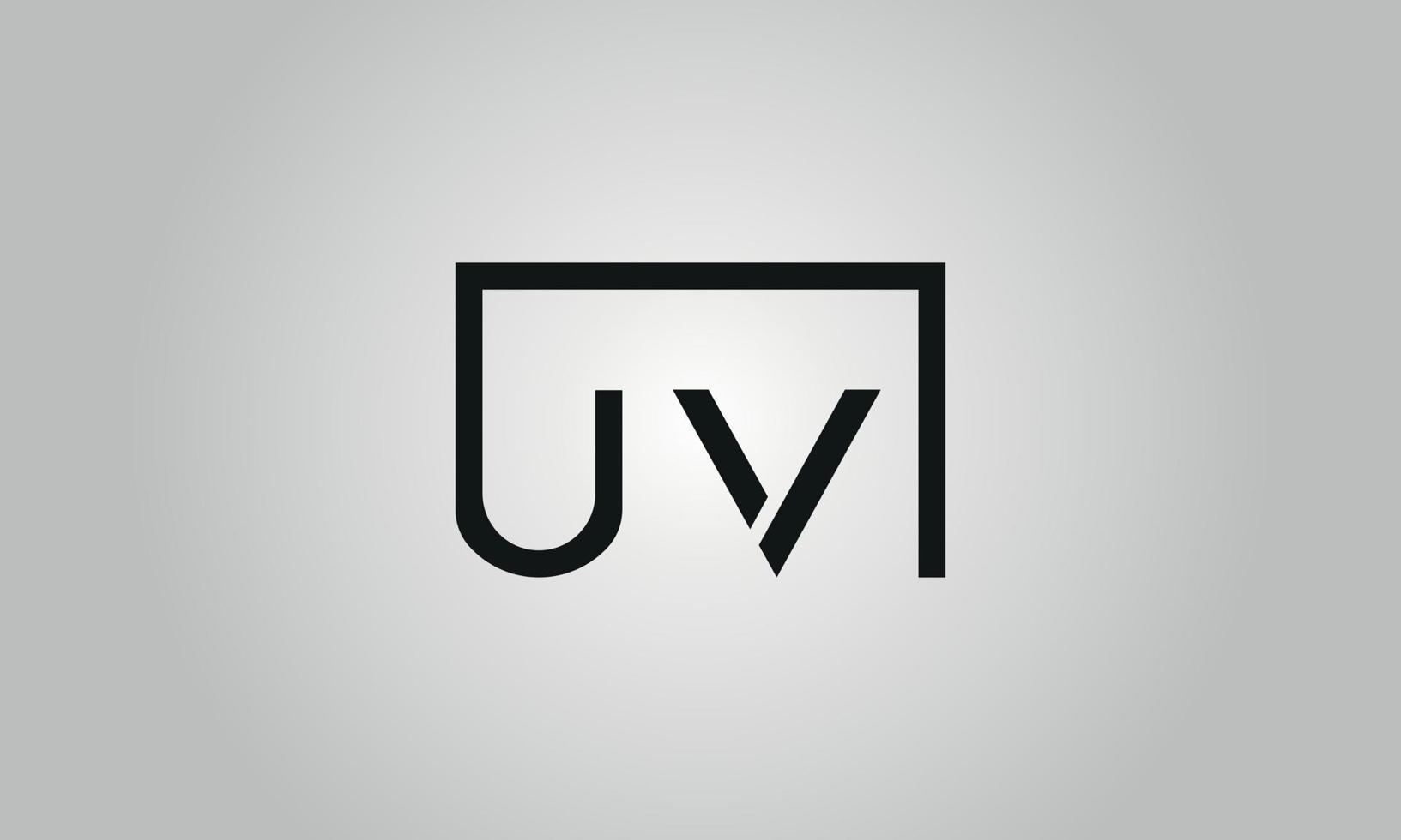 Letter UV logo design. UV logo with square shape in black colors vector free vector template.