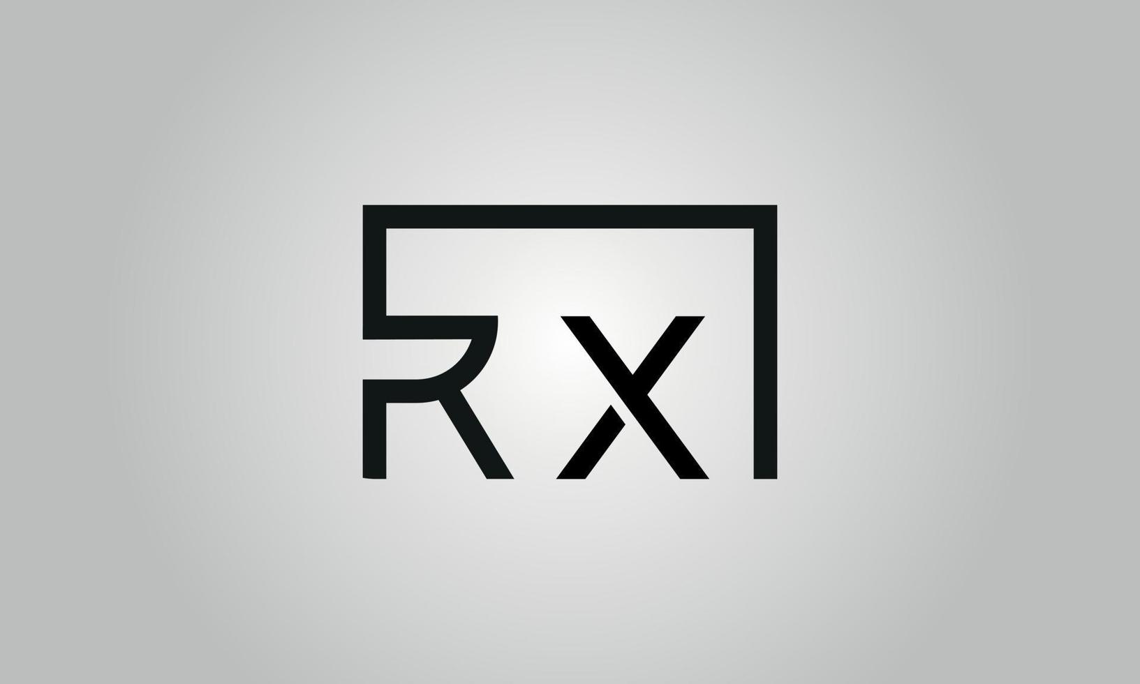 letter rx logo design. rx logo with square shape in black colors vector free vector template.