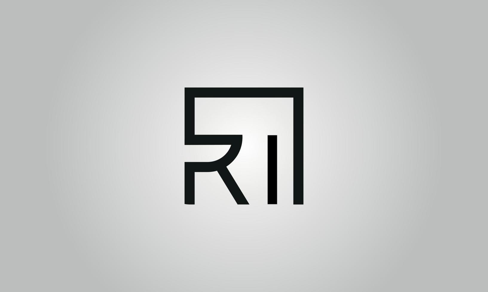 Letter RI logo design. RI logo with square shape in black colors vector free vector template.