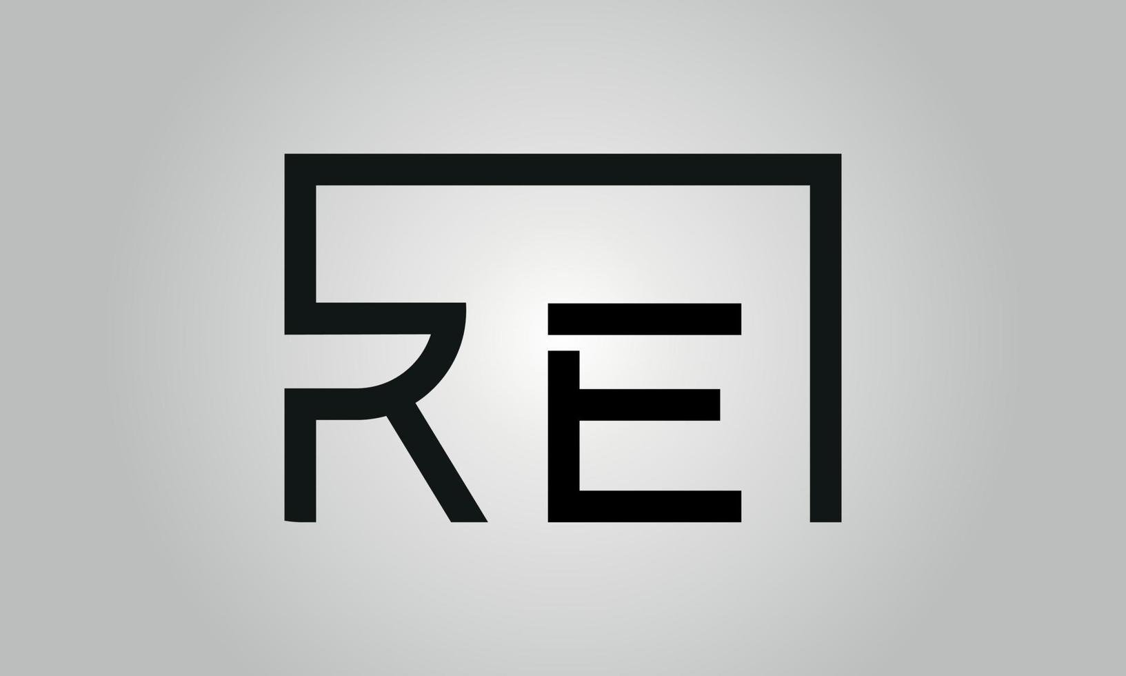 Letter RE logo design. RE logo with square shape in black colors vector free vector template.