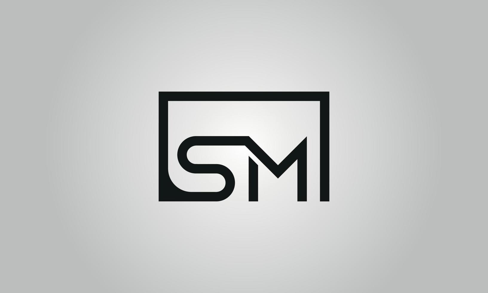 Letter SM logo design. SM logo with square shape in black colors vector free vector template.
