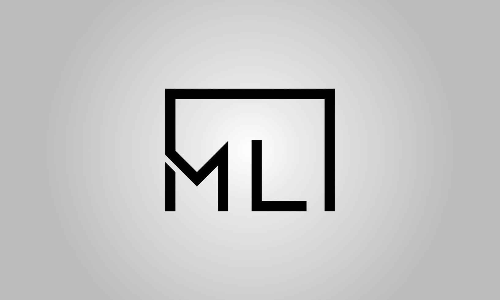 Letter ML logo design. ML logo with square shape in black colors vector free vector template.