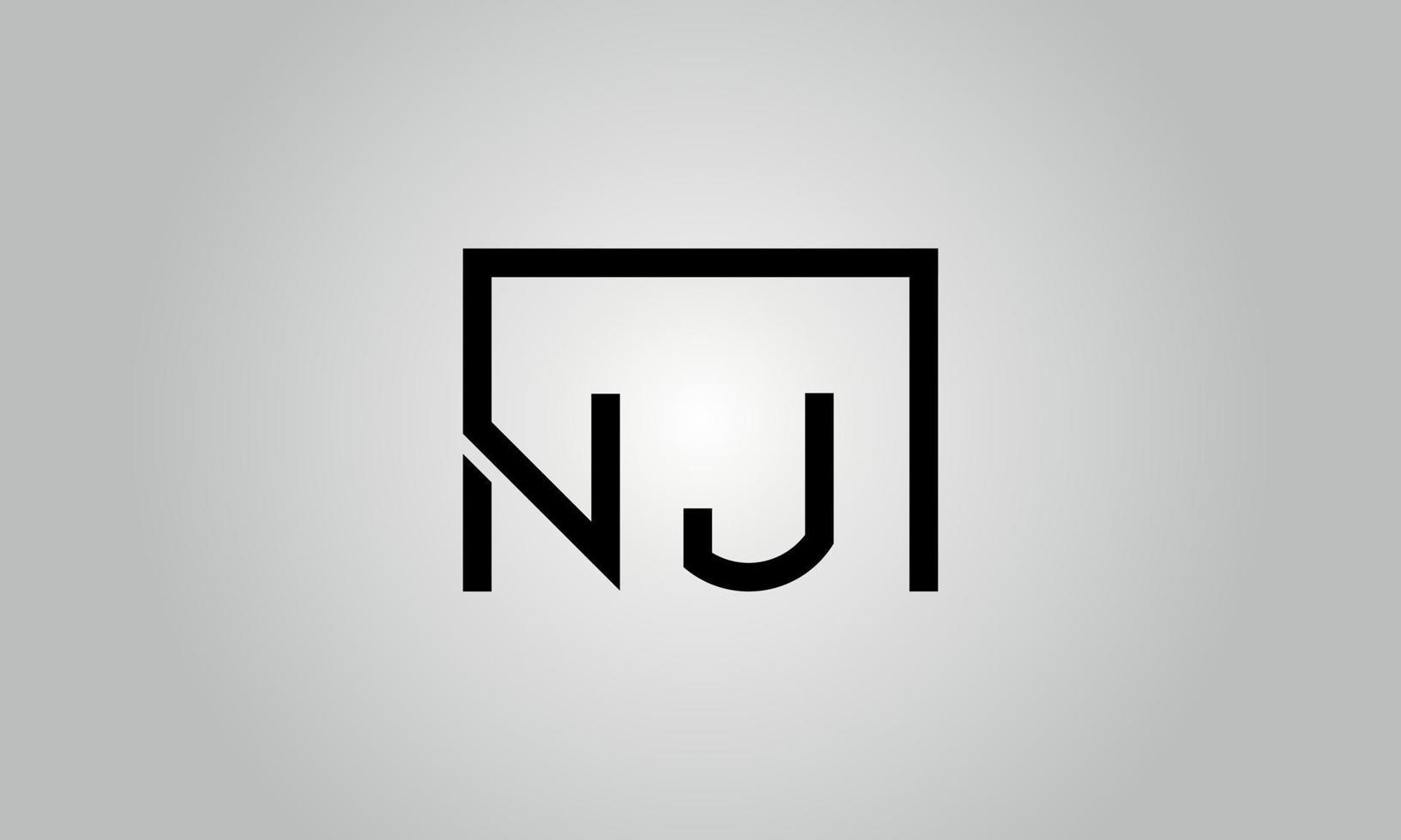 Letter NJ logo design. NJ logo with square shape in black colors vector free vector template.
