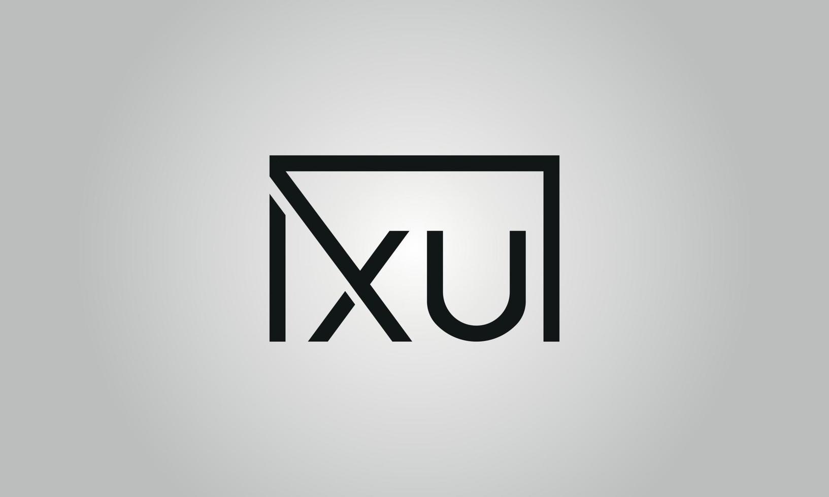 Letter XU logo design. XU logo with square shape in black colors vector free vector template.