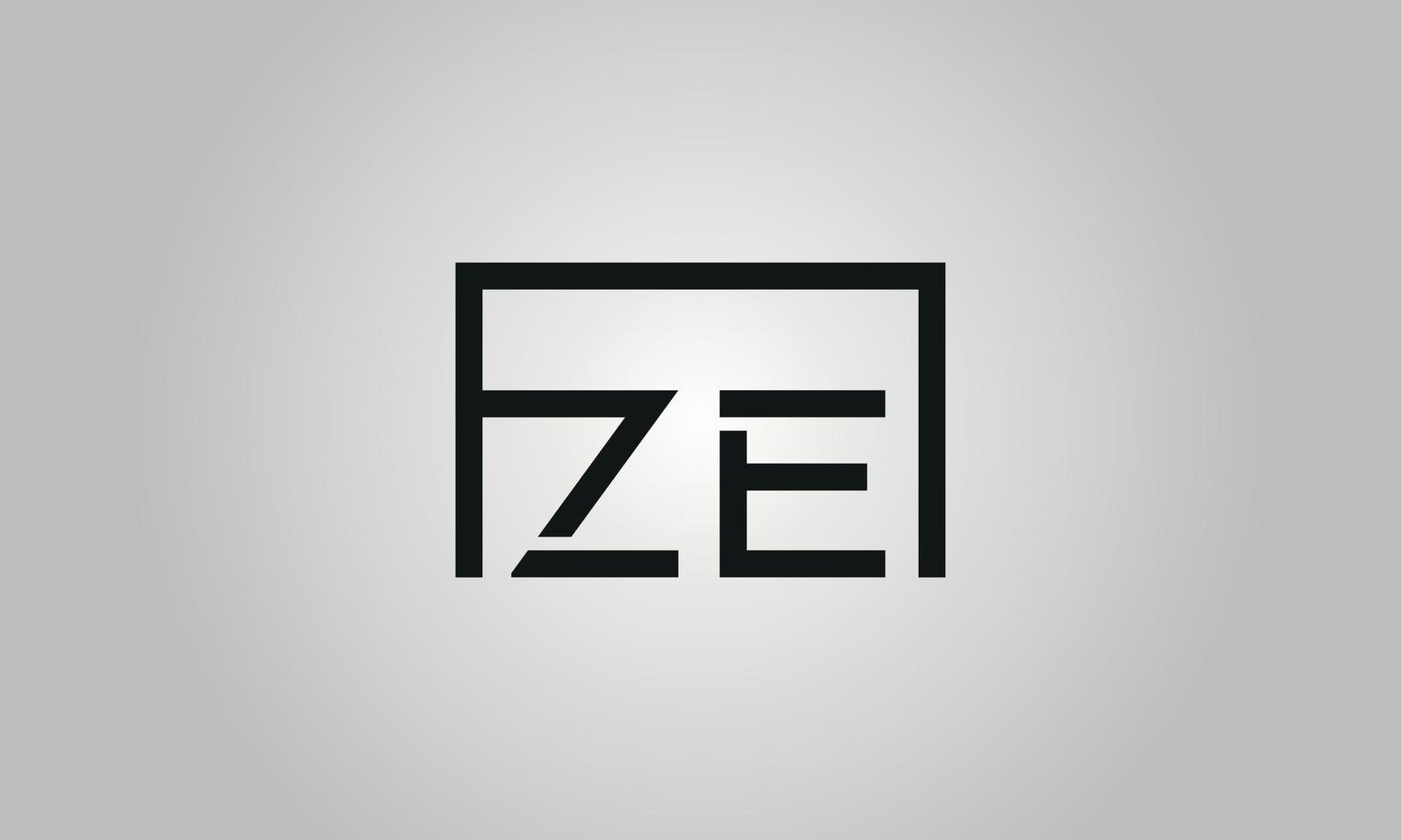 Letter ZE logo design. ZE logo with square shape in black colors vector free vector template.