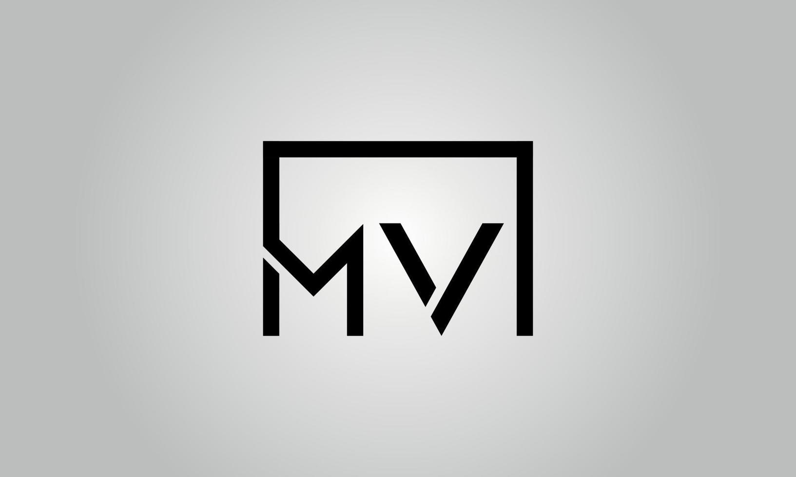 diseño del logotipo de la letra mv. mv logo con forma cuadrada en colores negros vector plantilla de vector libre.