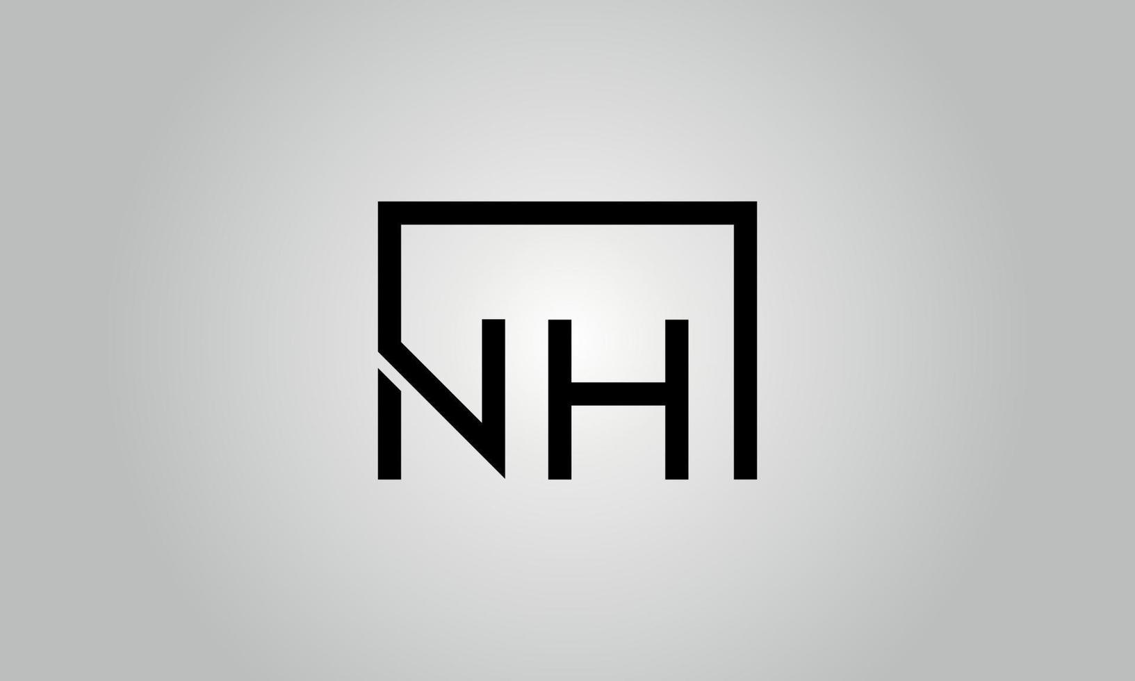 diseño del logotipo de la letra nh. logotipo de nh con forma cuadrada en colores negros vector plantilla de vector libre.