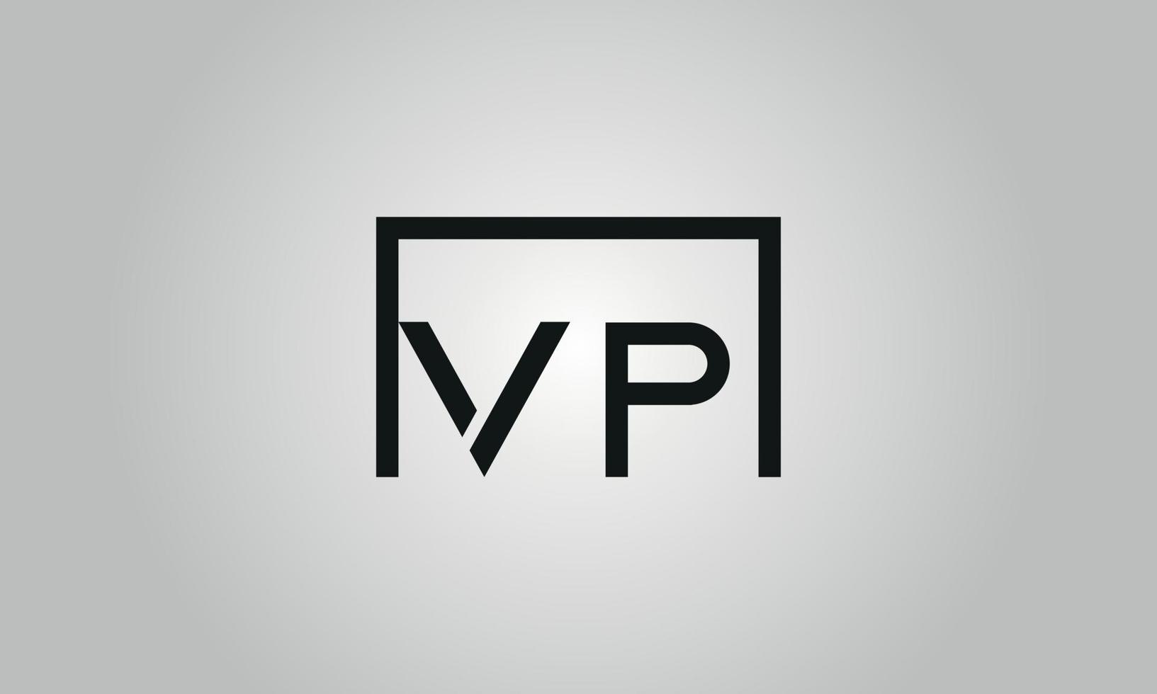 Letter VP logo design. VP logo with square shape in black colors vector free vector template.