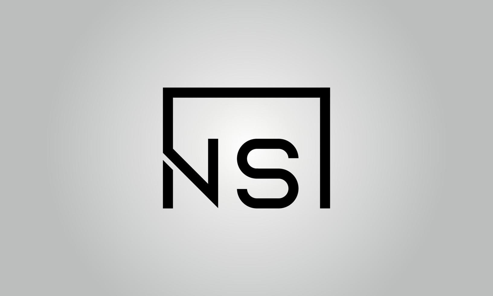 Letter NS logo design. NS logo with square shape in black colors vector free vector template.