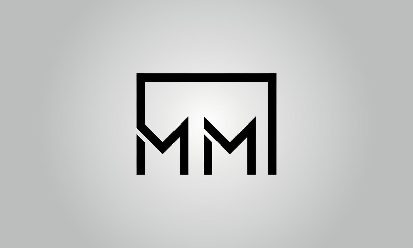 Letter MM logo design. MM logo with square shape in black colors vector free vector template.