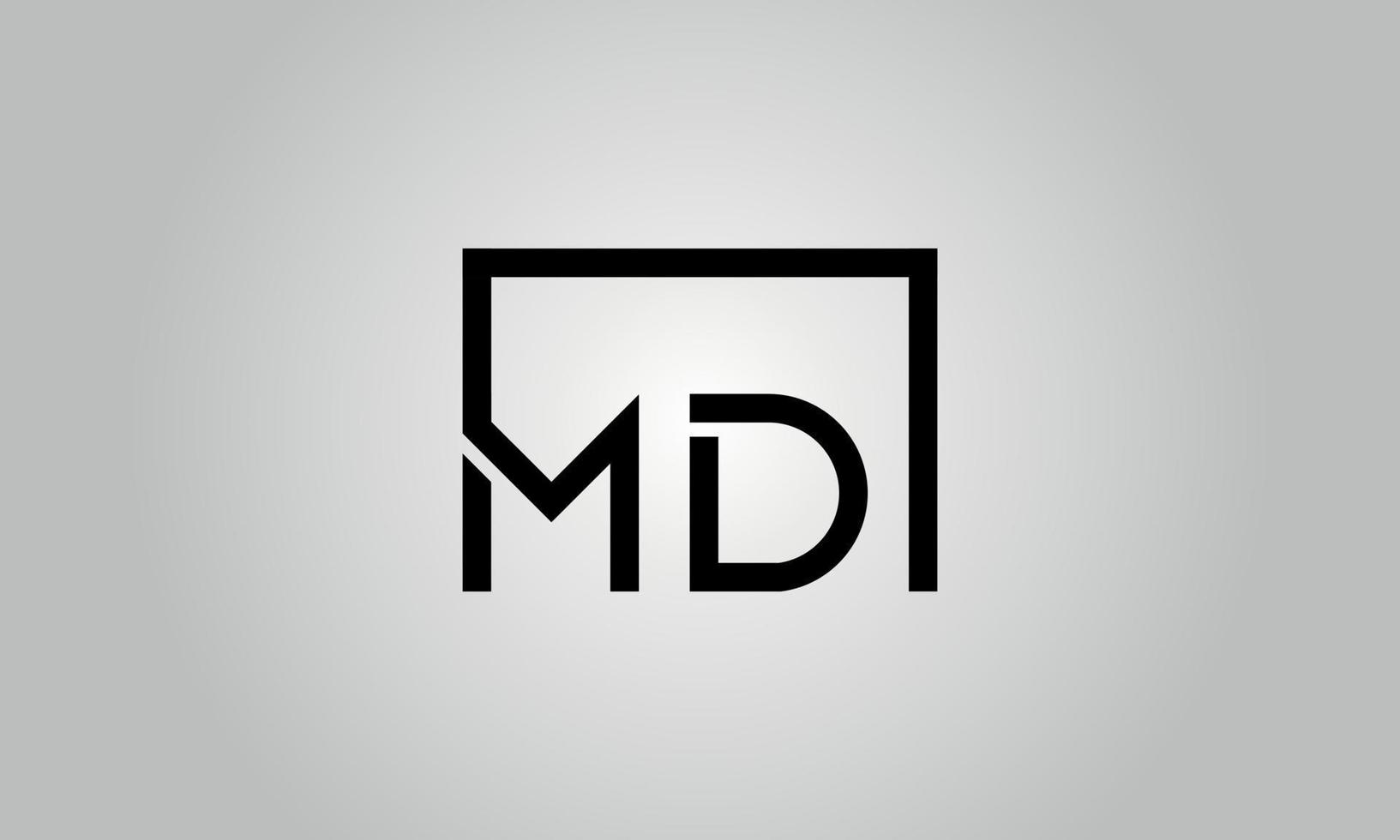 Letter MD logo design. MD logo with square shape in black colors vector free vector template.