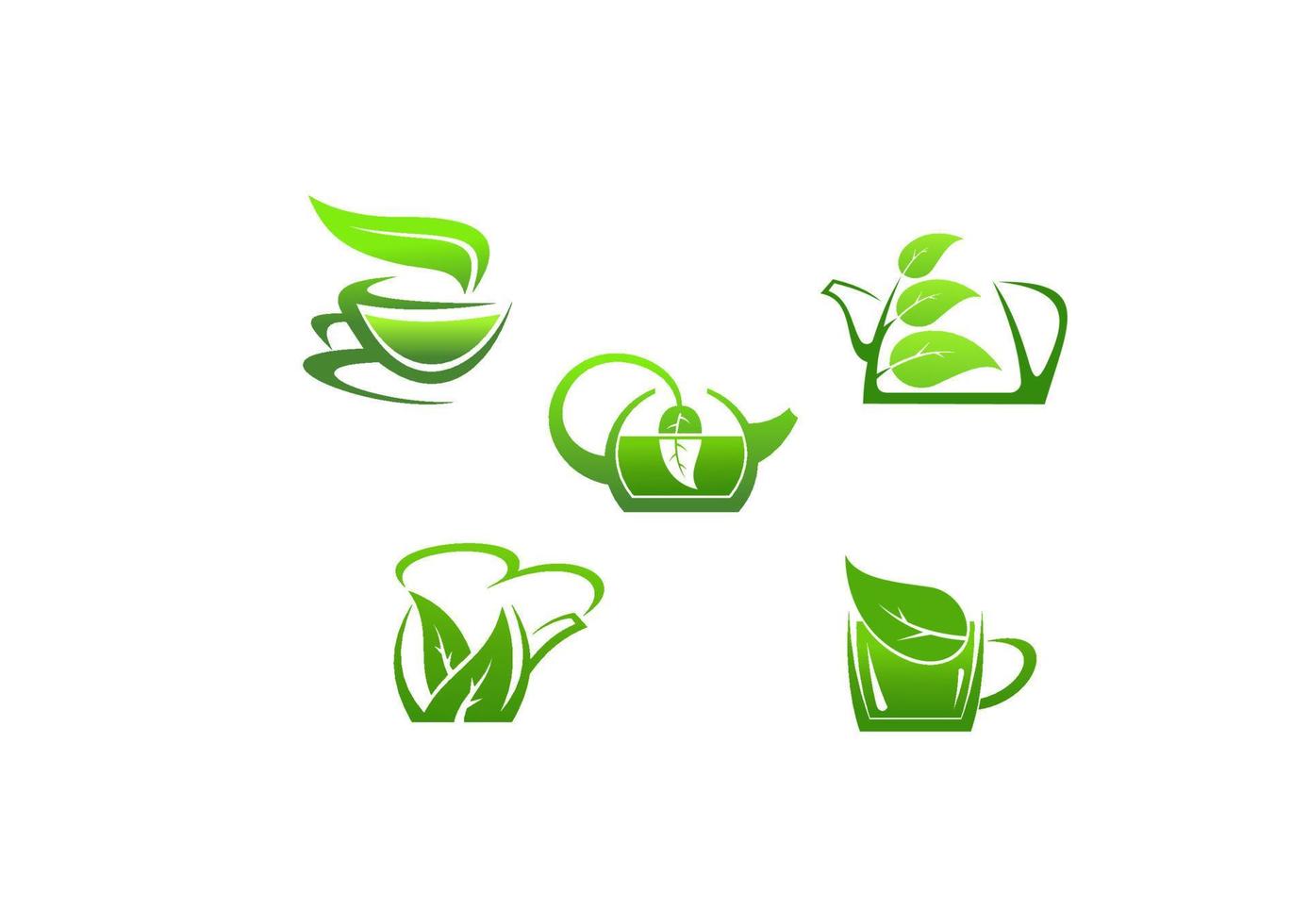 Green herbal tea cups vector