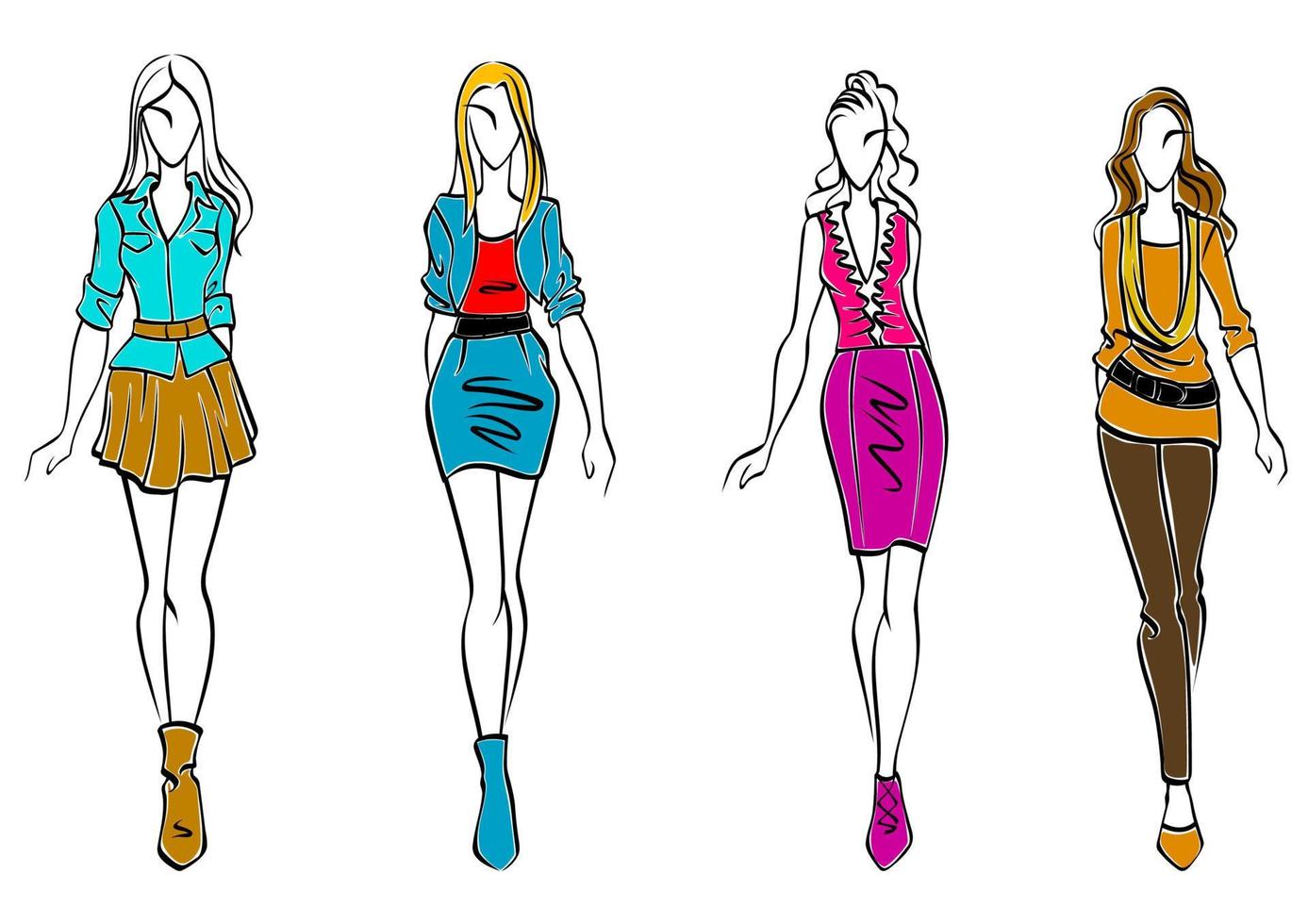 Fashion models in casual clothing vector