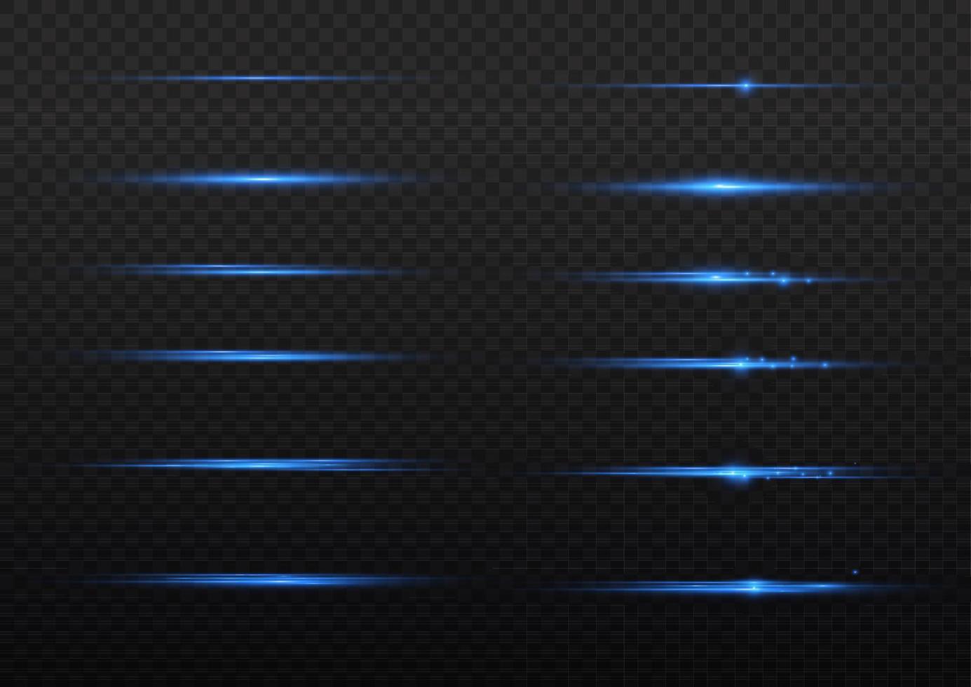 Set of blue horizontal highlights. Laser beams, horizontal beams of light. Beautiful light reflections. Glowing stripes on a light background. Glowing abstract sparkling background. vector