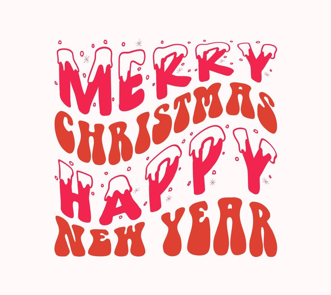 merry christmas happy new year lettering vector
