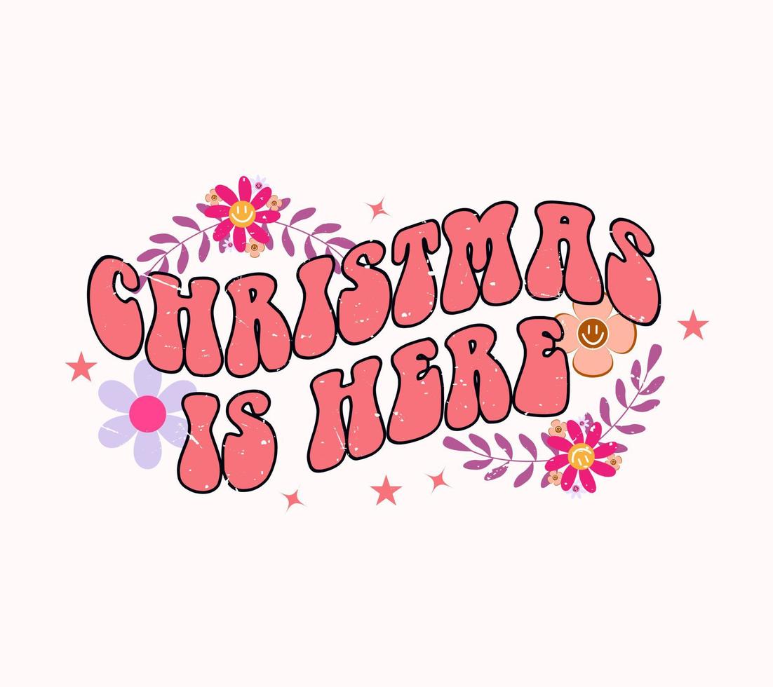 christmas is here lettering vector