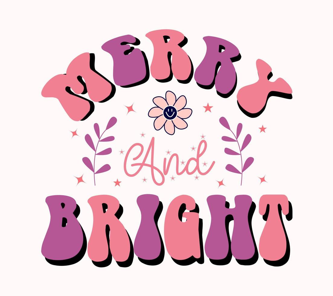 merry bright lettering quote vector