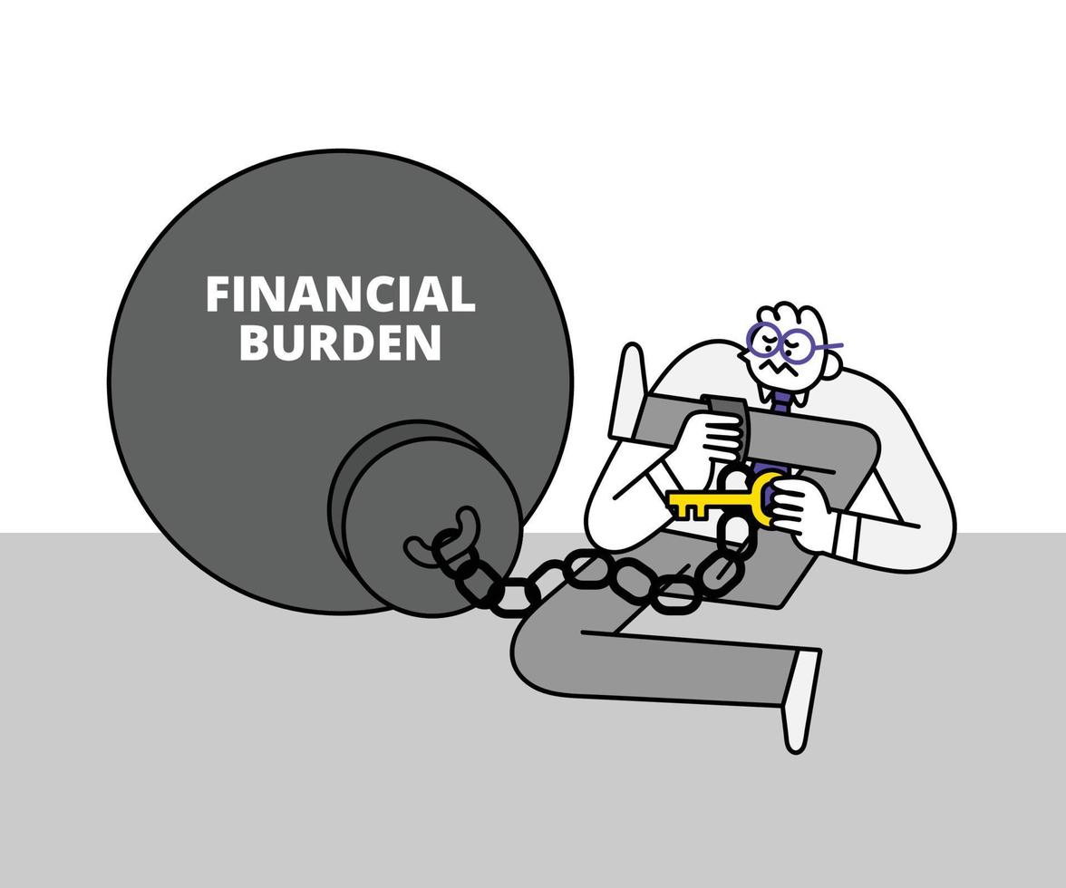 Key to Break Free from Financial Burden Hand Drawn Character Illustration vector