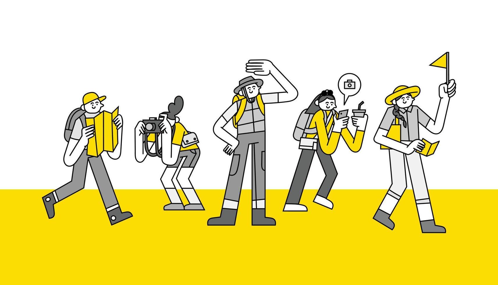 A group of tourist Hand Drawn Character Illustration vector