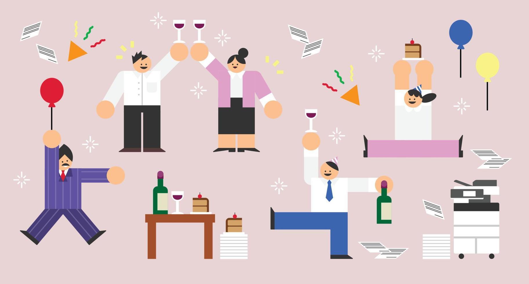 Boss, Manager and Workers having a celebration party Flat Design Character Illustration vector