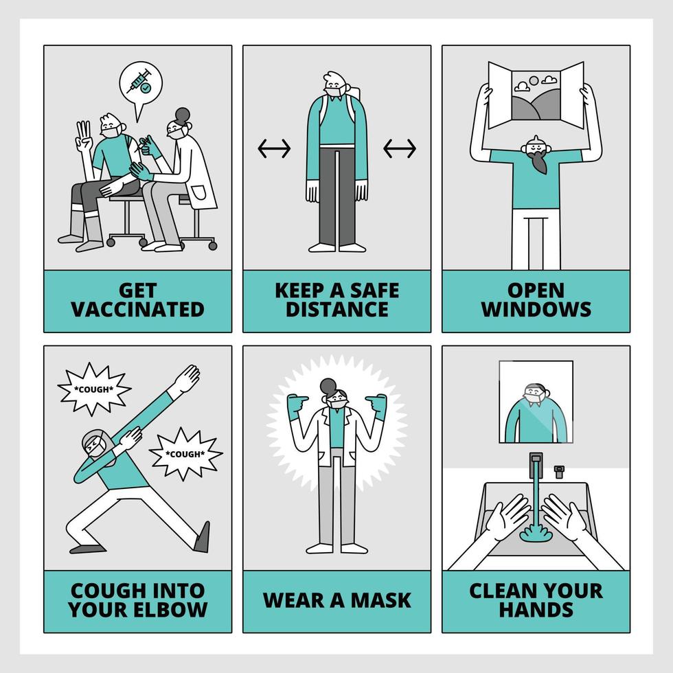 How to Stay Safe During Coronavirus Pandemic Hand Drawn Character Illustration vector