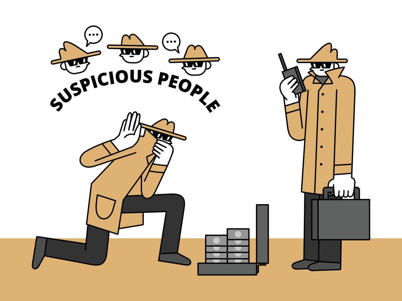 Suspicious people Hand Drawn Character Illustration vector