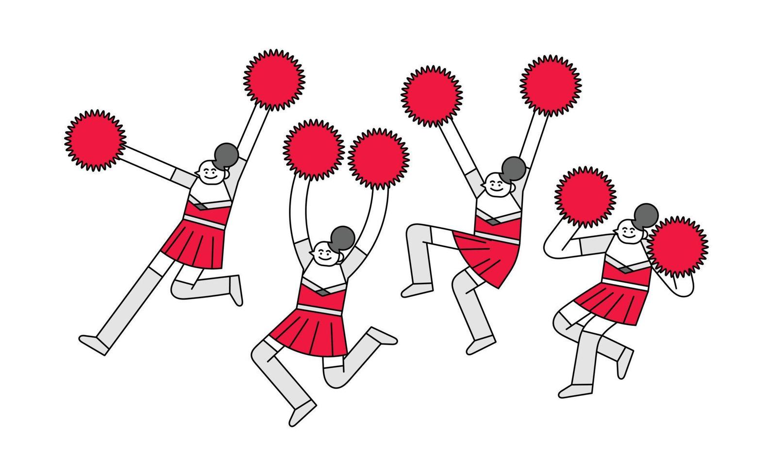 Set of Female Cheerleader Jumping Pose Hand Drawn Character Illustration vector