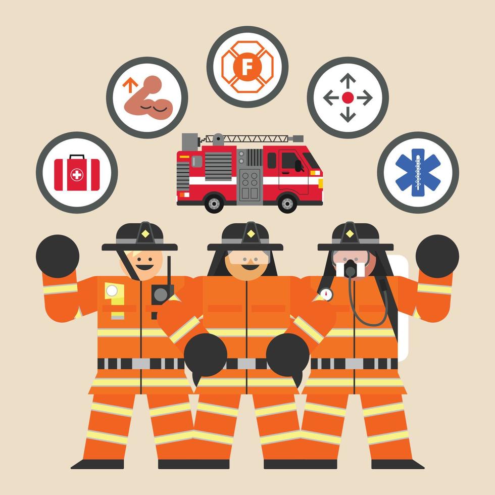 ilustración de personaje de diseño plano de trabajo de bombero vector