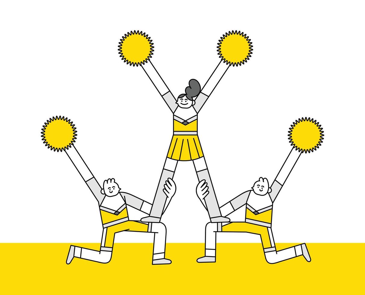 Cheerleader Kneeling and Standing Pose Hand Drawn Character Illustration vector