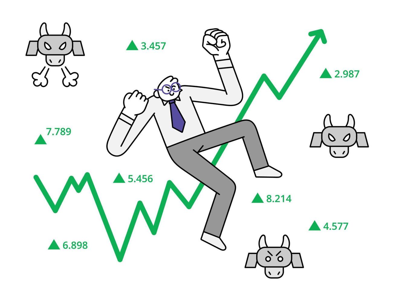 ilustración de personaje dibujado a mano en aumento del mercado de valores vector
