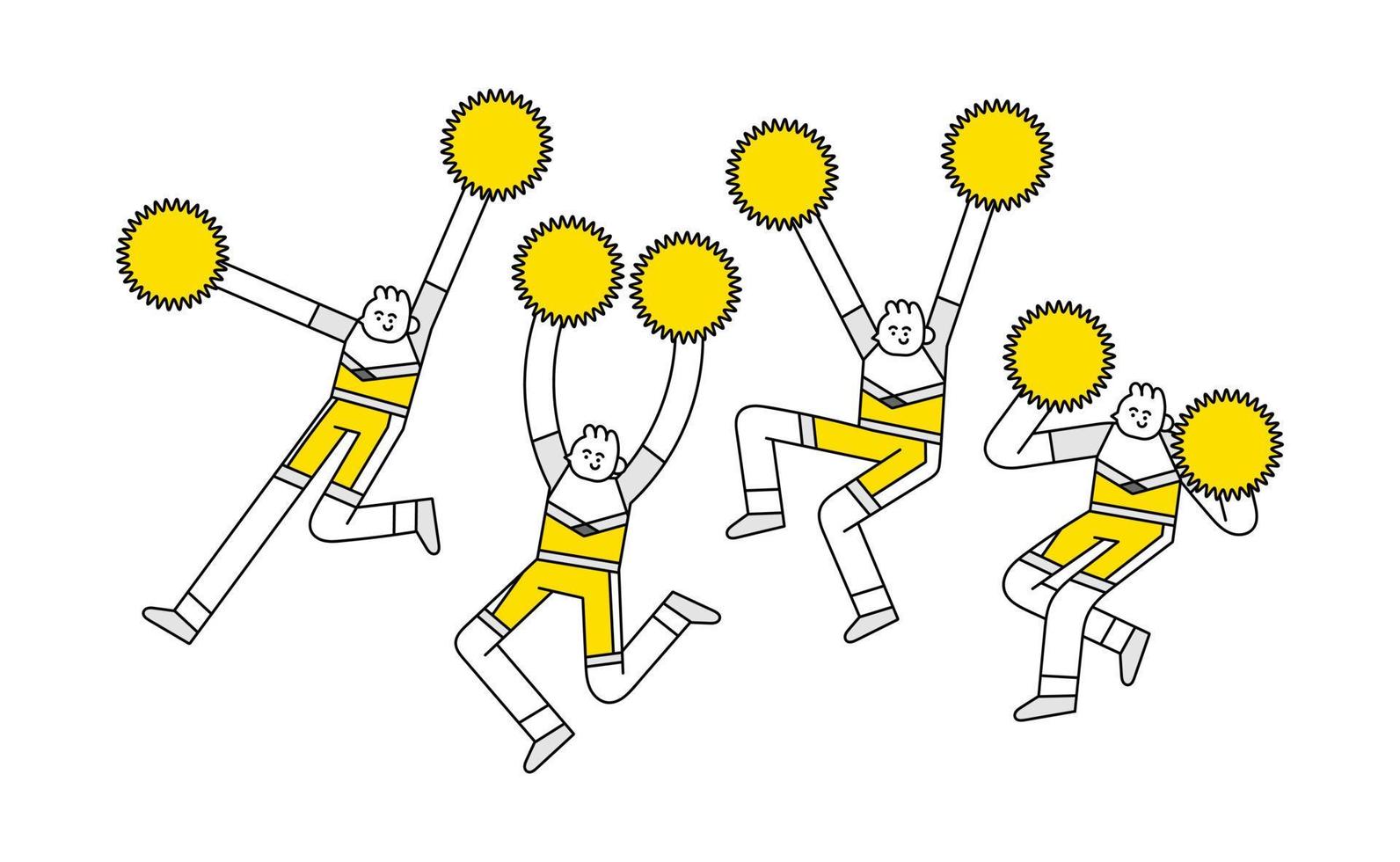 Set of Male Cheerleader Jumping Pose Hand Drawn Character Illustration vector