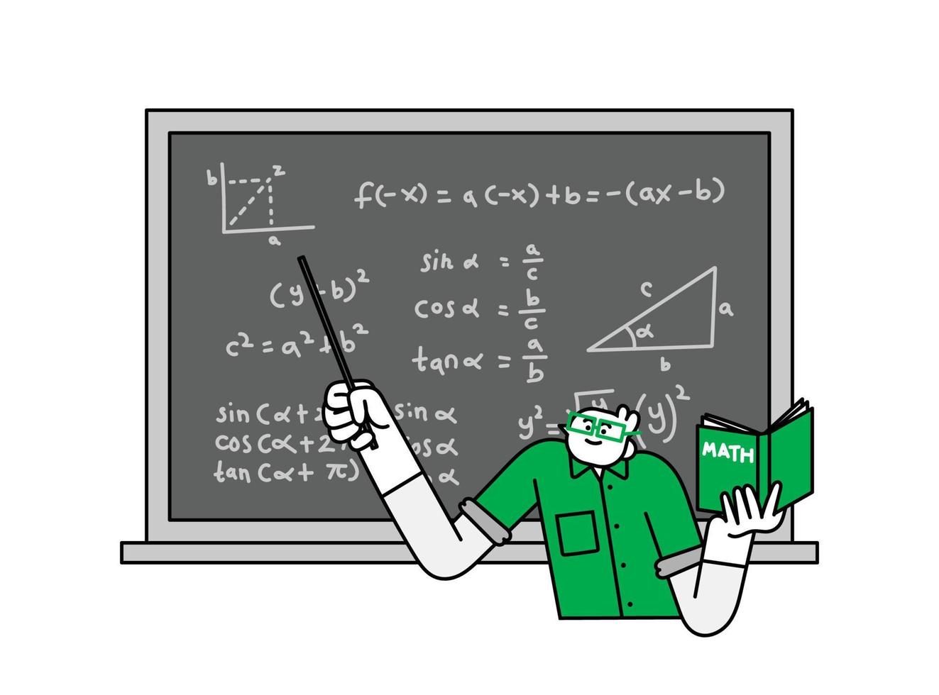 profesor de matemáticas dibujado a mano ilustración de personaje vector