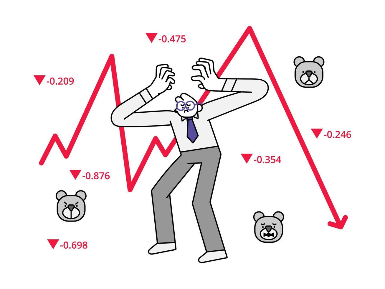 caída del mercado de valores dibujado a mano ilustración de personaje vector