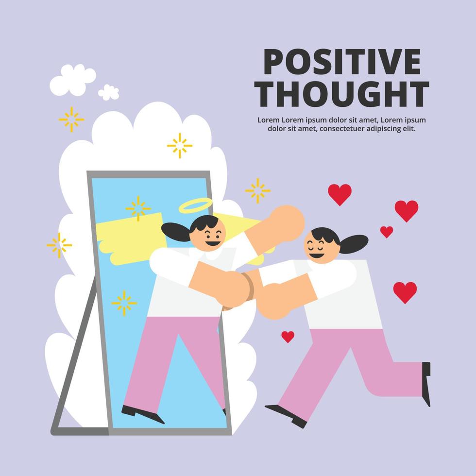 Female Worker Positive Thoughts Flat Design Character Illustration vector