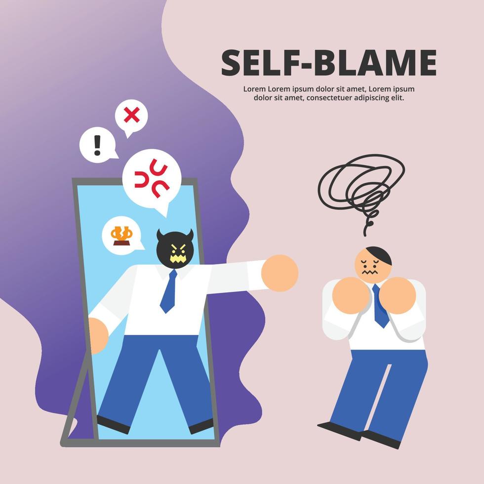 Male Worker Self Blame Flat Design Character Illustration vector