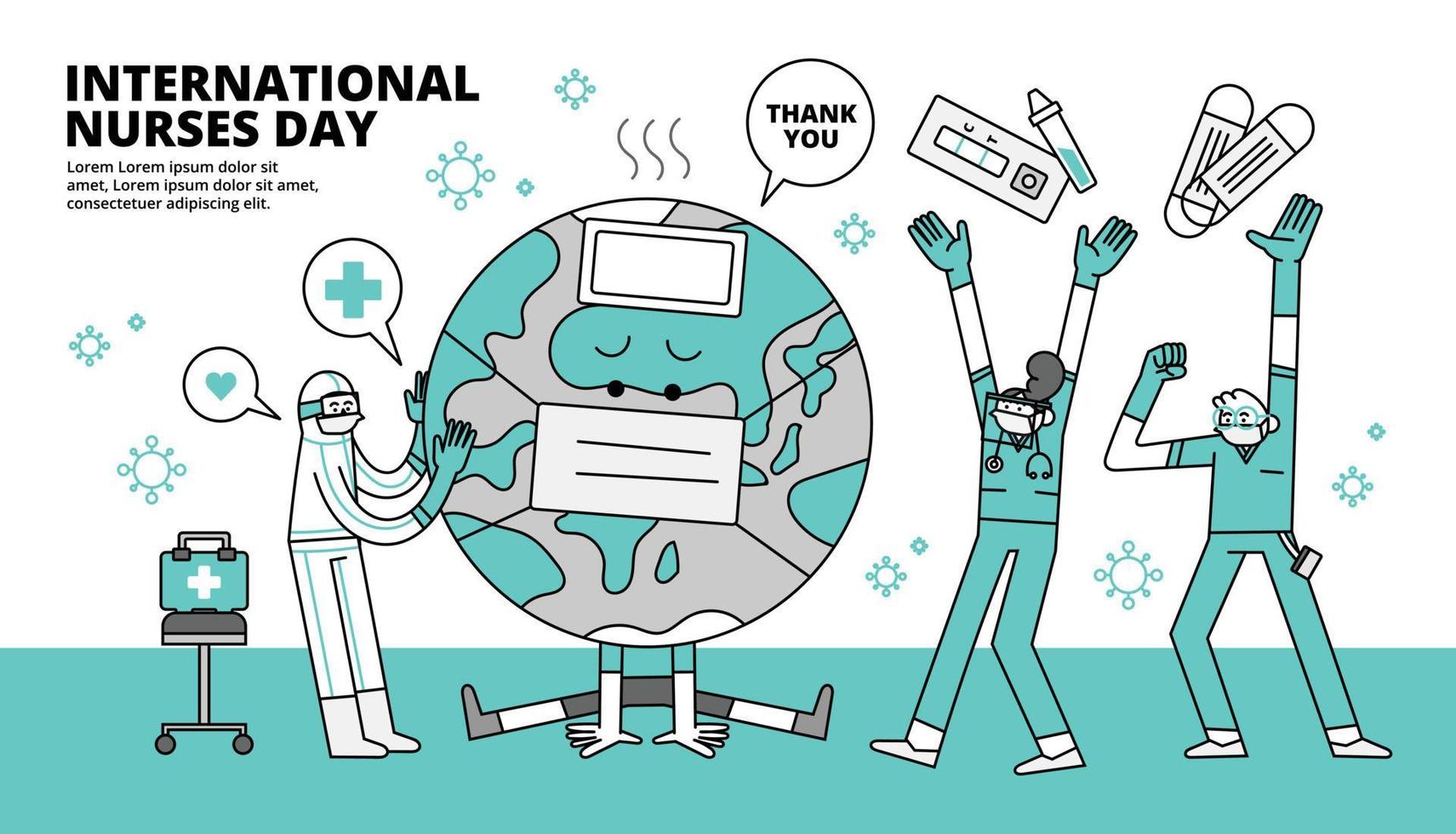 International Nurses Day Coronavirus Concept Hand Drawn Character Illustration vector