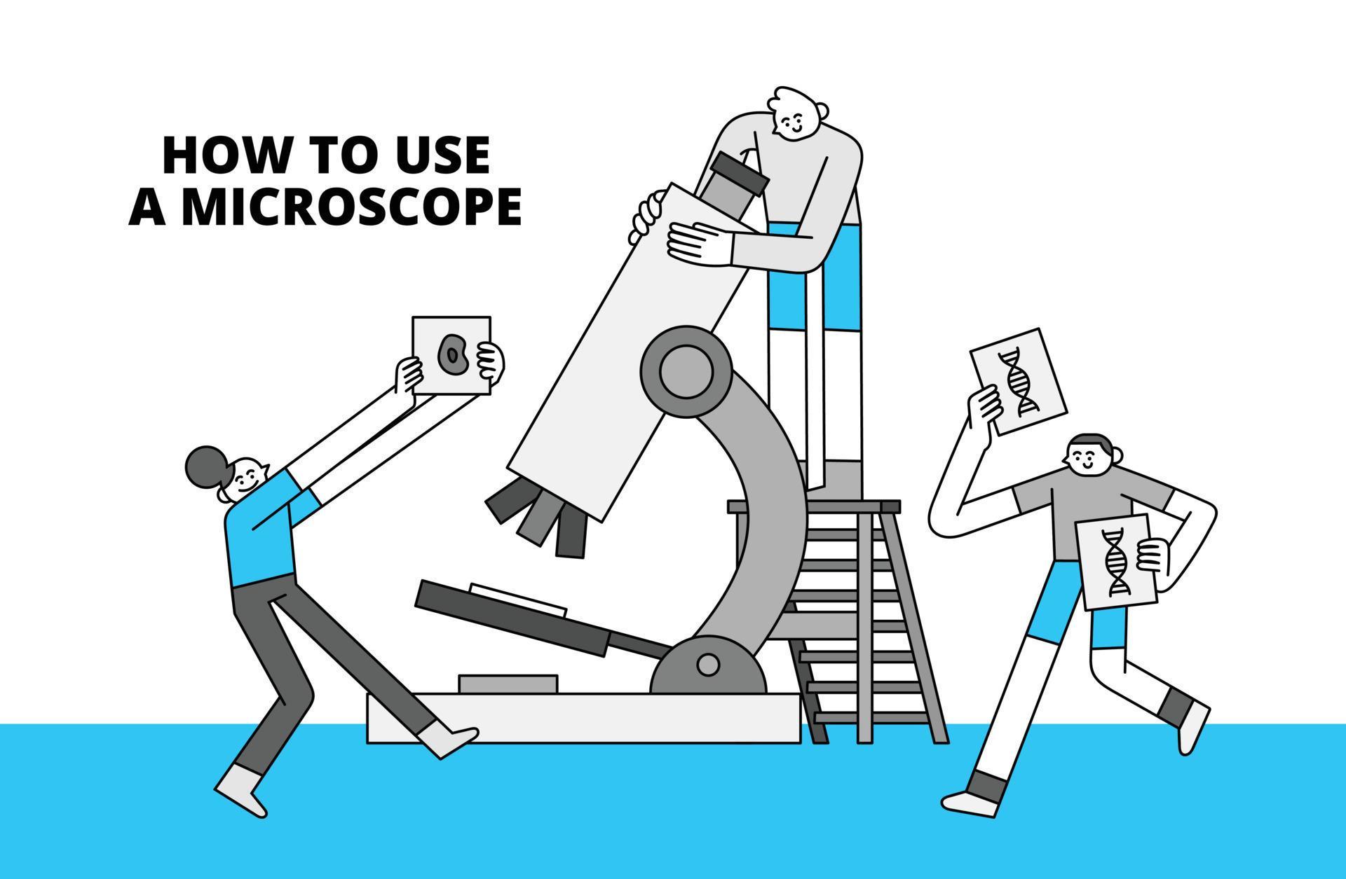 How to Use A Microscope Hand Drawn Character Illustration 11225751