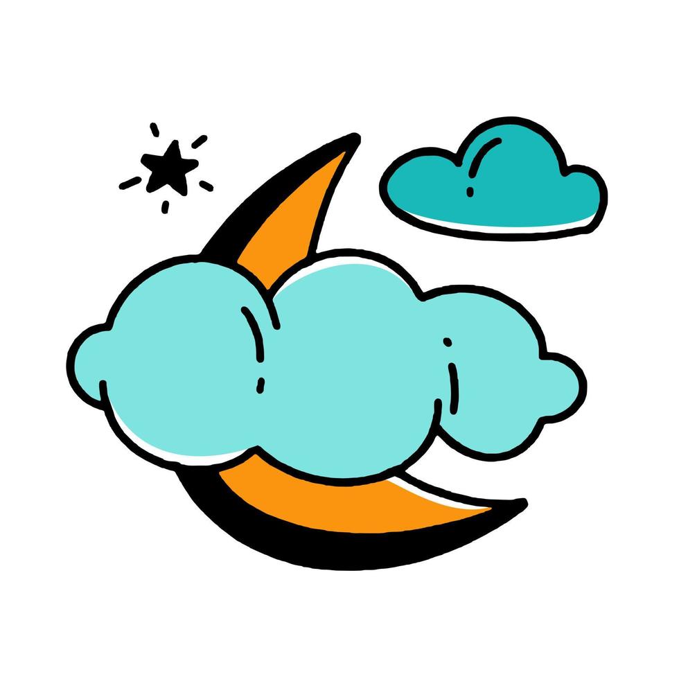 luna en las nubes halloween concepto doodle estilo vector diseño ilustración aislado sobre fondo blanco