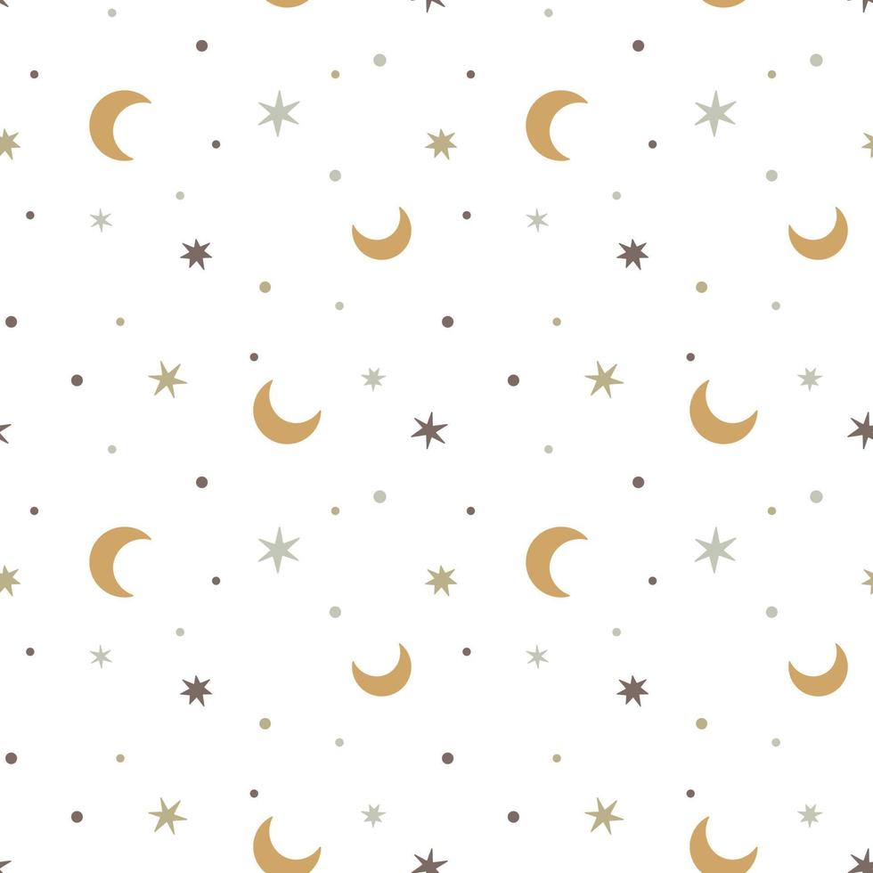 Kids bedroom pattern with pastel moon and stars. Baby boho background. Nursery wall art, baby textile, printable paper. Isolated on white background. vector