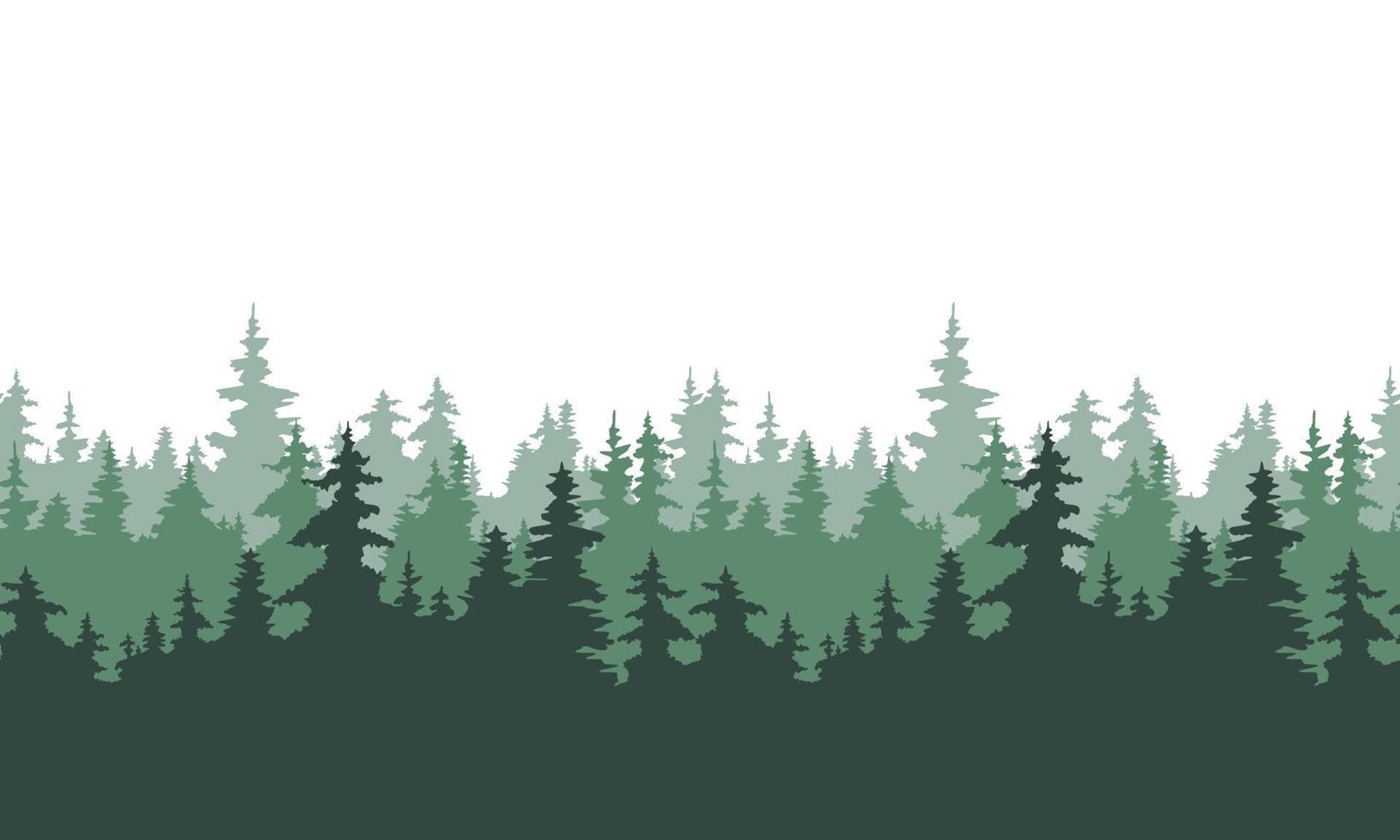 Forest background, nature, landscape horizontal seamless border. Evergreen trees. Pine, spruce, christmas tree. Coniferous winter forest background. Silhouette vector illustration
