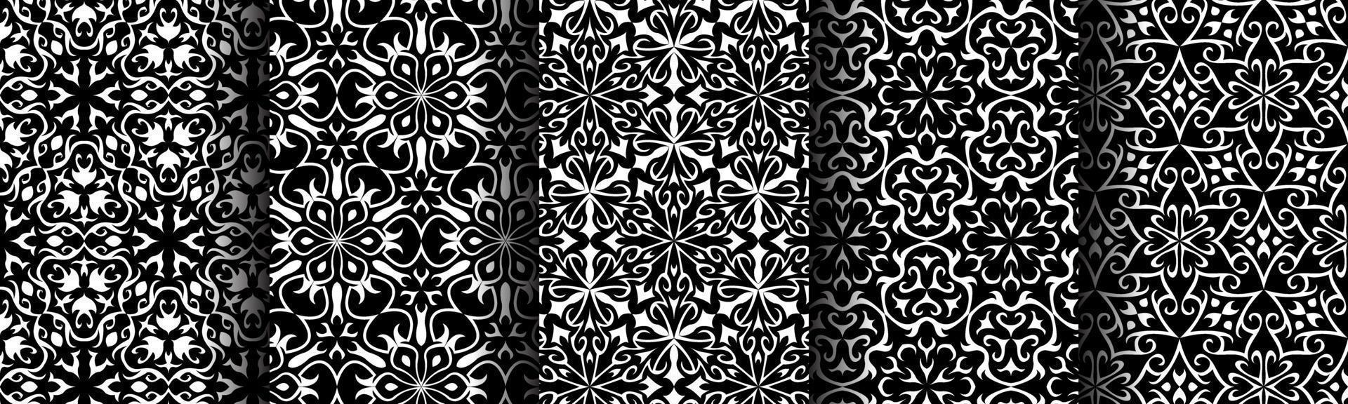 black and white pattern ethnic background set bundle vector