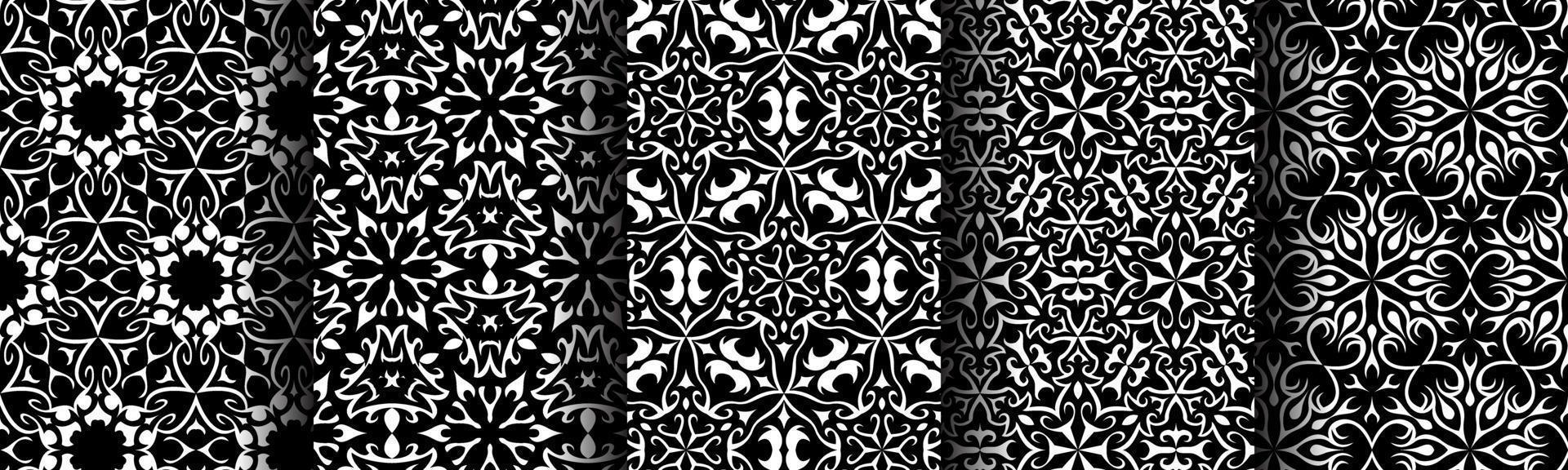 black and white pattern ethnic background set bundle vector