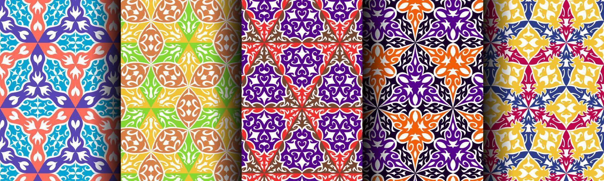 traditional pattern ethnic background set bundle vector