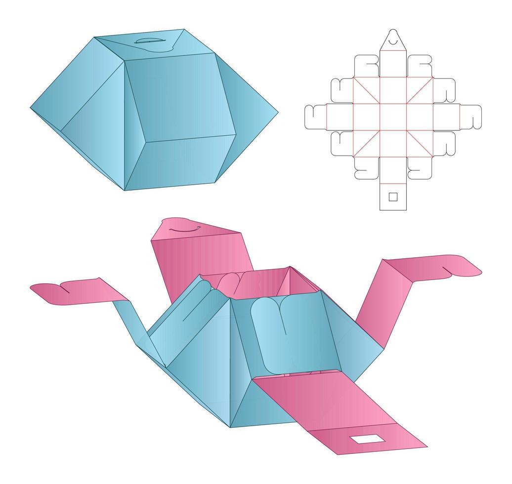 diseño de plantilla troquelada de embalaje de caja. Maqueta 3d vector