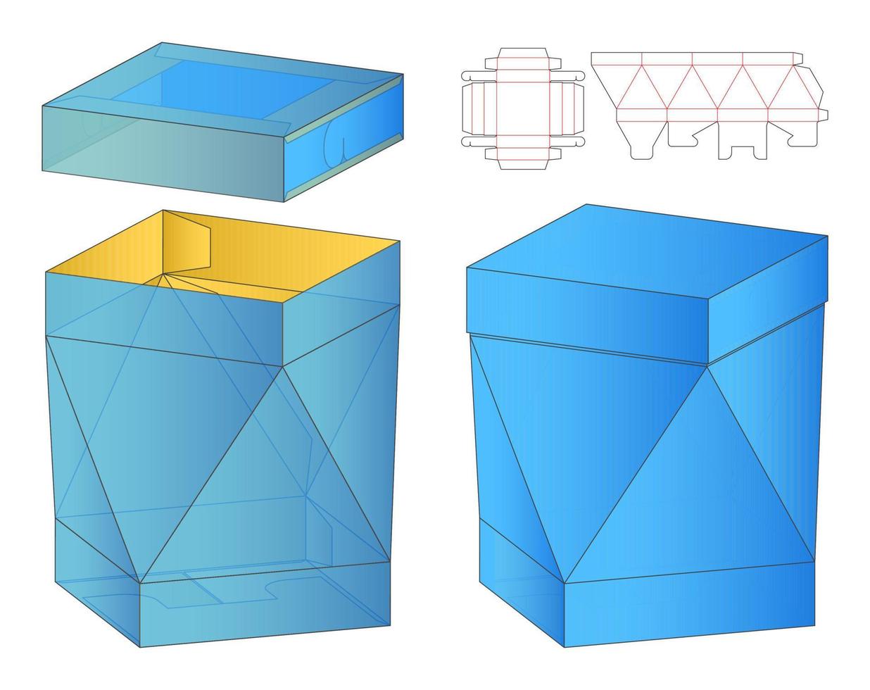 diseño de plantilla troquelada de embalaje de caja. Maqueta 3d vector