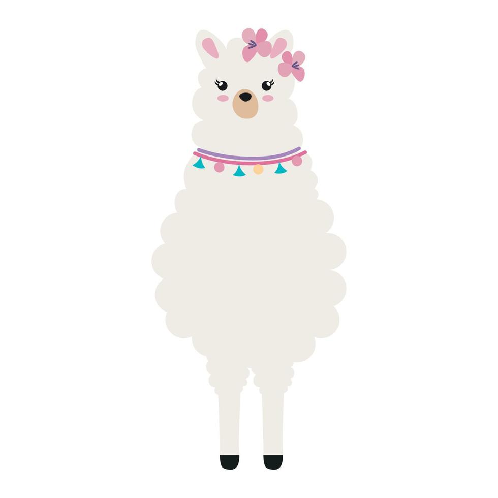 cute llama standing front vector
