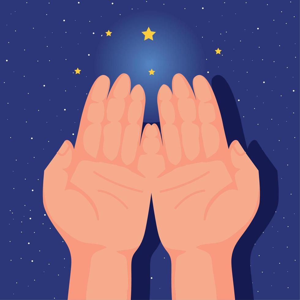 hands asking god with stars vector