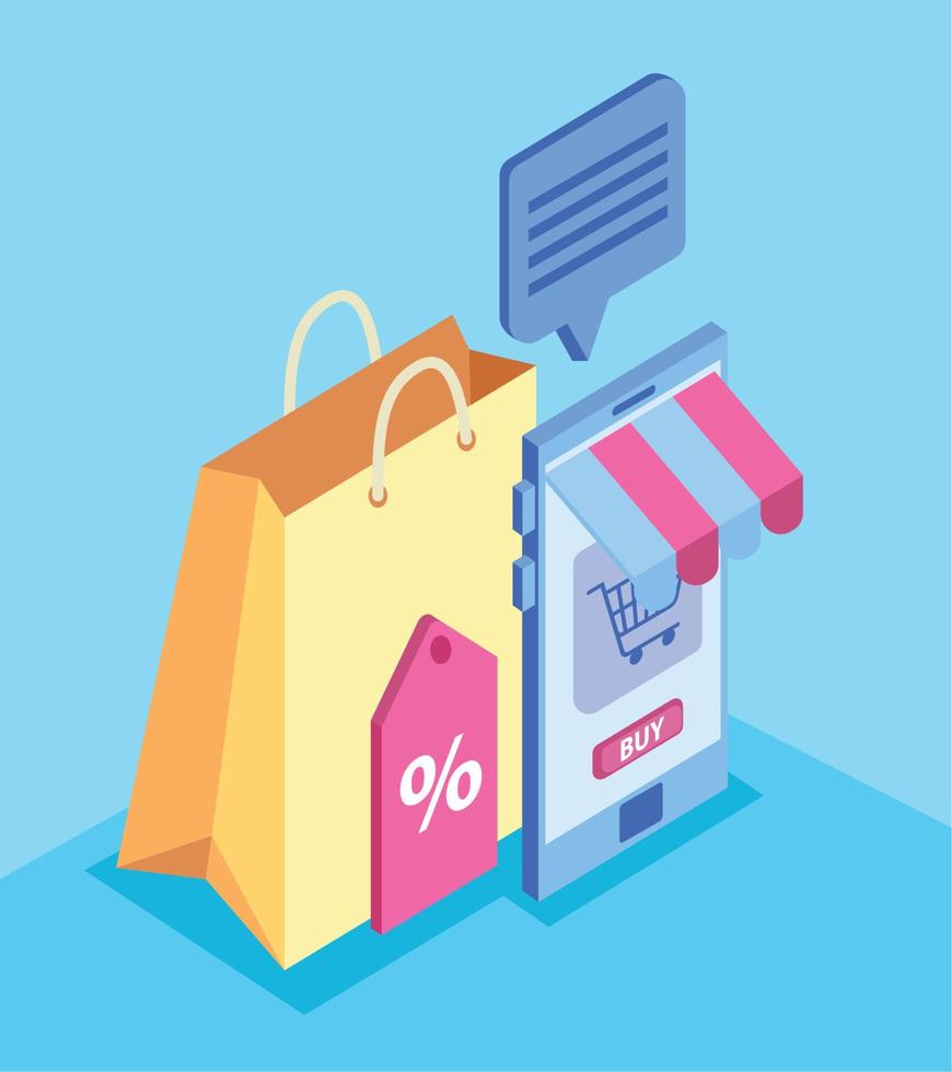 sale bag and smartphone vector