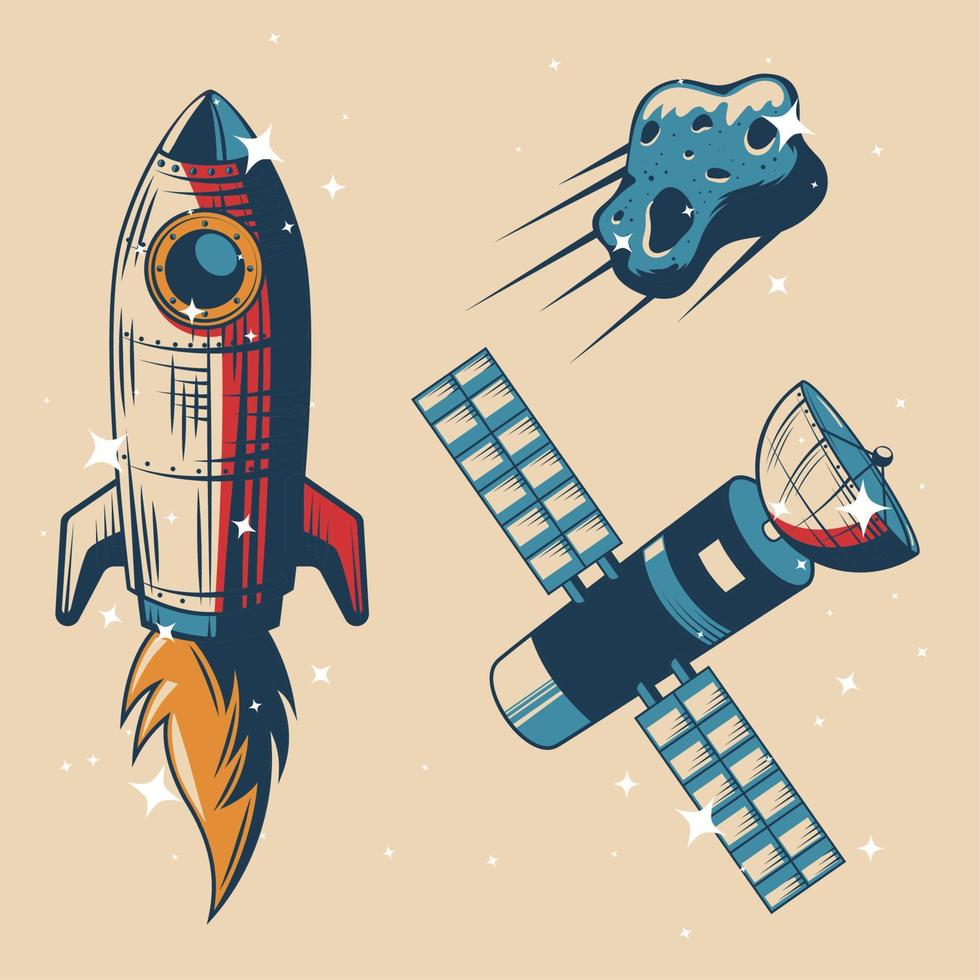 space outer three icons vector